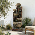5-Tier Cascading Water Fountain, Resin Brick Wall & Ivy Pot Outdoor Water Feature with LED Lights & Quiet Pump, Garden Patio Backyard Decor, 39.37in H