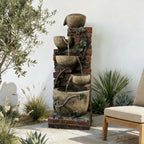 5-Tier Cascading Water Fountain, Resin Brick Wall & Ivy Pot Outdoor Water Feature with LED Lights & Quiet Pump, Garden Patio Backyard Decor, 39.37in H