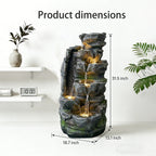 6-Tier Dual-Flow Cascading Rock Water Fountain, Resin Outdoor Waterfall Feature with LED Lights & Quiet Pump, Garden Patio Backyard Decor