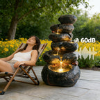 6-Tier Rounded Stacked Boulder Cascading Water Fountain, Resin Outdoor Rock Water Feature with LED Lights & Quiet Pump, Garden Patio Backyard Decor