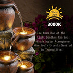 4-Tier Rustic & Stacked Stone Cascading Water Fountain, Resin Outdoor Water Feature with LED Lights & Quiet Pump, Garden Patio Backyard Decor