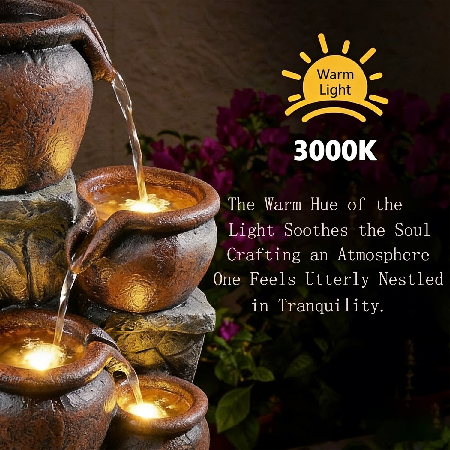 4-Tier Rustic & Stacked Stone Cascading Water Fountain, Resin Outdoor Water Feature with LED Lights & Quiet Pump, Garden Patio Backyard Decor