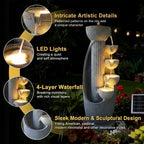 5-Tier Modern Curved Column Cascading Water Fountain, Resin Contemporary Outdoor Water Feature with LED Lights & Quiet Pump, Garden Patio Decor