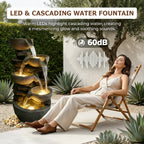 5-Tier Cascading Rock Bowl & Stacked Slate Water Fountain, Resin Outdoor Water Feature with LED Lights & Quiet Pump, Garden Patio Backyard Decor