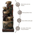 5-Tier Cascading Water Fountain, Resin Brick Wall & Ivy Pot Outdoor Water Feature with LED Lights & Quiet Pump, Garden Patio Backyard Decor, 39.37in H
