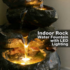 6-Tier Rounded Stacked Boulder Cascading Water Fountain, Resin Outdoor Rock Water Feature with LED Lights & Quiet Pump, Garden Patio Backyard Decor