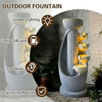 5-Tier Modern Curved Column Cascading Water Fountain, Resin Contemporary Outdoor Water Feature with LED Lights & Quiet Pump, Garden Patio Decor