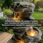 6-Tier Stratified Slate Rock Cascading Water Fountain, Resin Outdoor Water Feature with LED Lights & Quiet Pump, Garden Patio Backyard Decor
