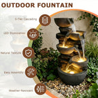 5-Tier Cascading Rock Bowl & Stacked Slate Water Fountain, Resin Outdoor Water Feature with LED Lights & Quiet Pump, Garden Patio Backyard Decor