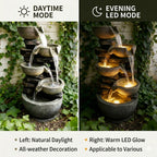 5-Tier Cascading Rock Bowl & Stacked Slate Water Fountain, Resin Outdoor Water Feature with LED Lights & Quiet Pump, Garden Patio Backyard Decor