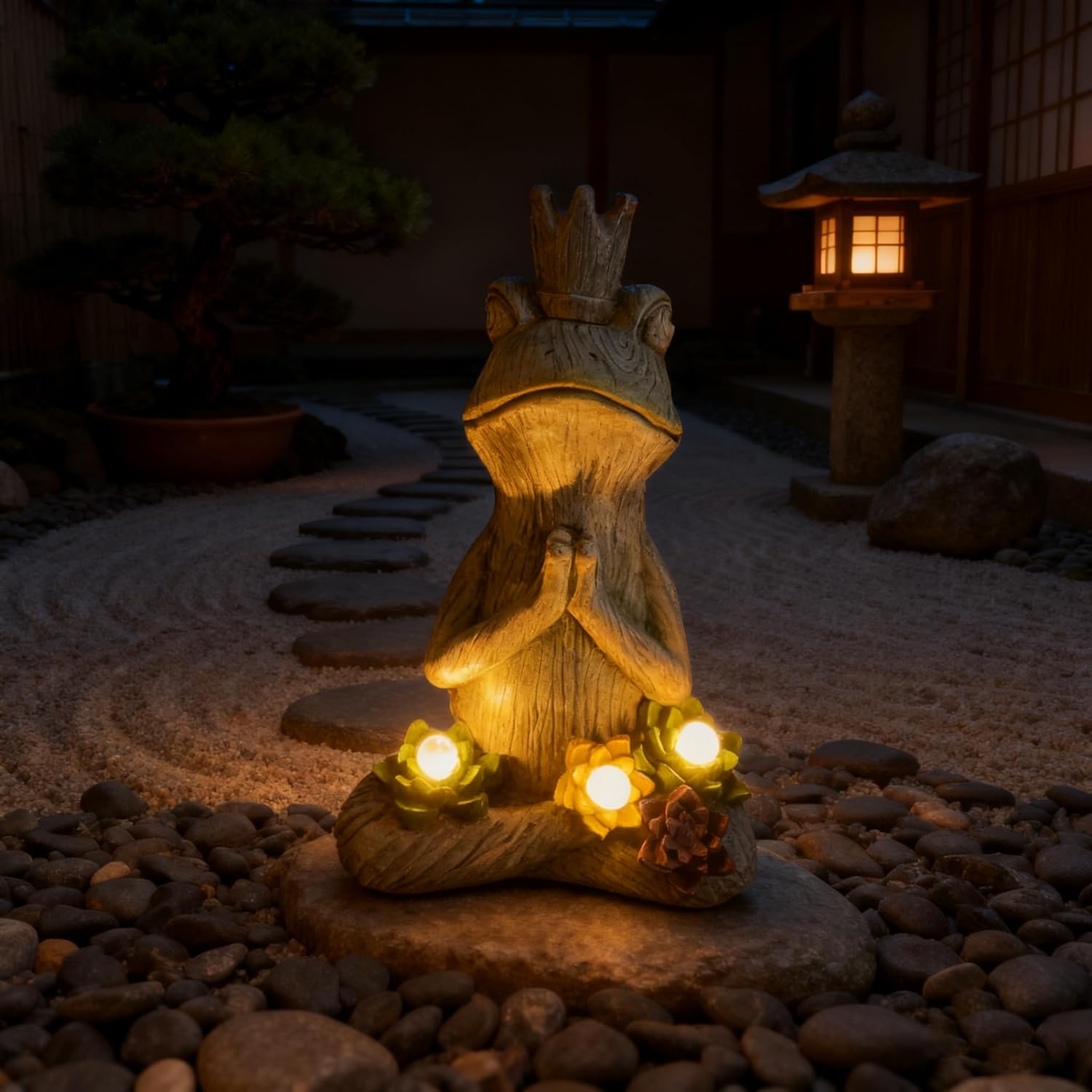 Large Garden Statue Yoga Frog Sustainable Eco-Friendly Solar Lights with LED Sustainability Sculpture Courtyard Balcony Home Decoration（12" Tall