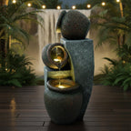 26.7" Faux Stone 3-Tier Cascading Water Fountain with LED Lights, Indoor/Outdoor Resin Water Feature for Patio, Garden, Deck, Plug-in, Weather-Resistant, Modern Tabletop/Ground Fountain