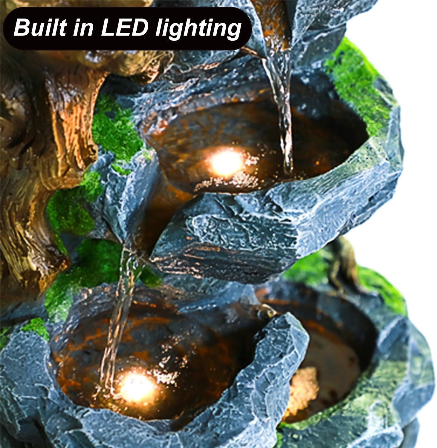 Outdoor Decorative Garden Fountain with LED Lights,22.8 Inch Featuring 4-Tier Water Scenery Decoration