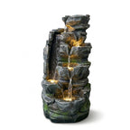 6-Tier Dual-Flow Cascading Rock Water Fountain, Resin Outdoor Waterfall Feature with LED Lights & Quiet Pump, Garden Patio Backyard Decor