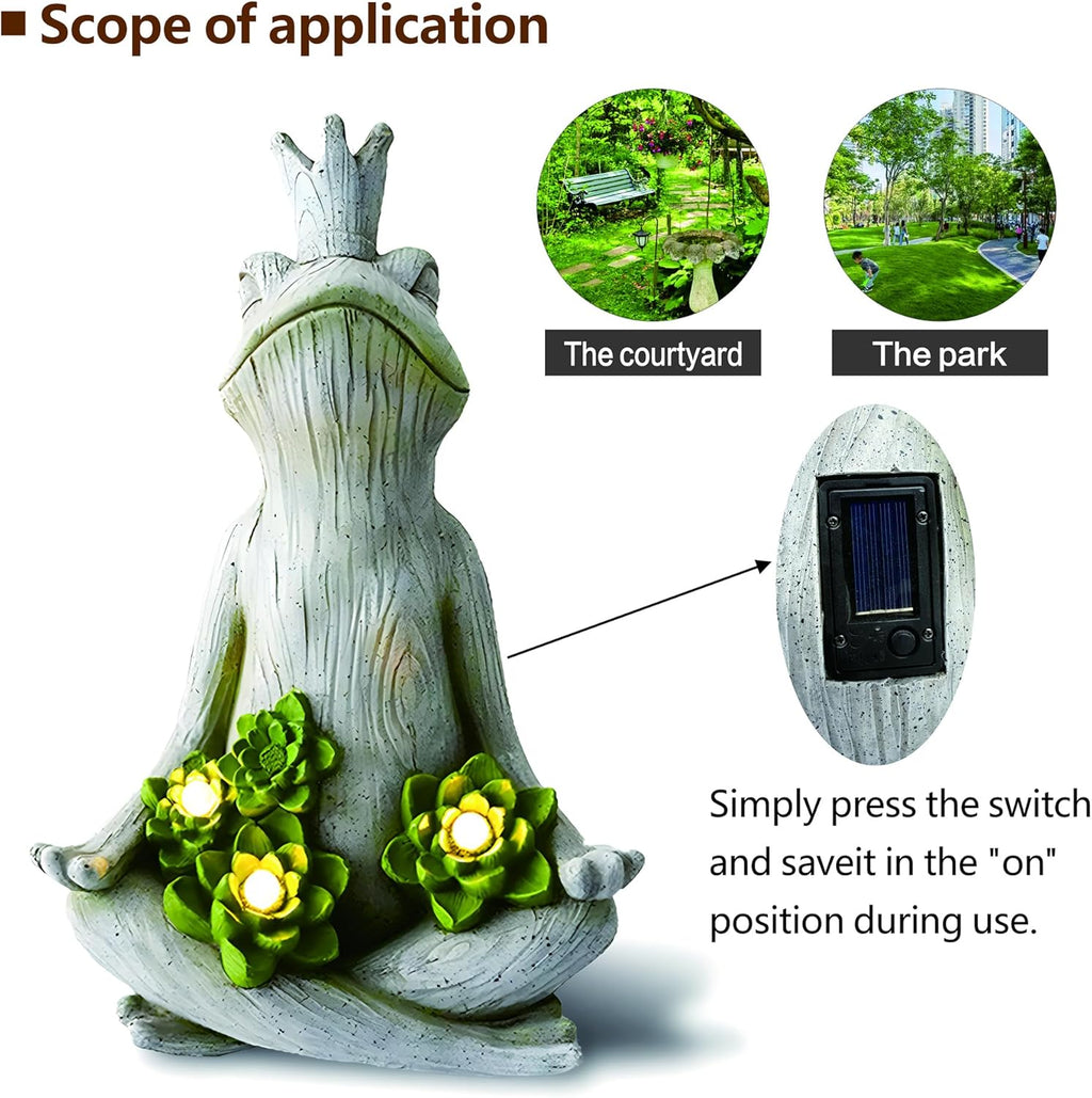 Eco-Friendly Solar Lights with LED Garden Statue Yoga Frog Sustainable Eco-Friendly Solar Lights with LED Sustainability Sculpture Courtyard Balcony Home Decoration（20" Tall