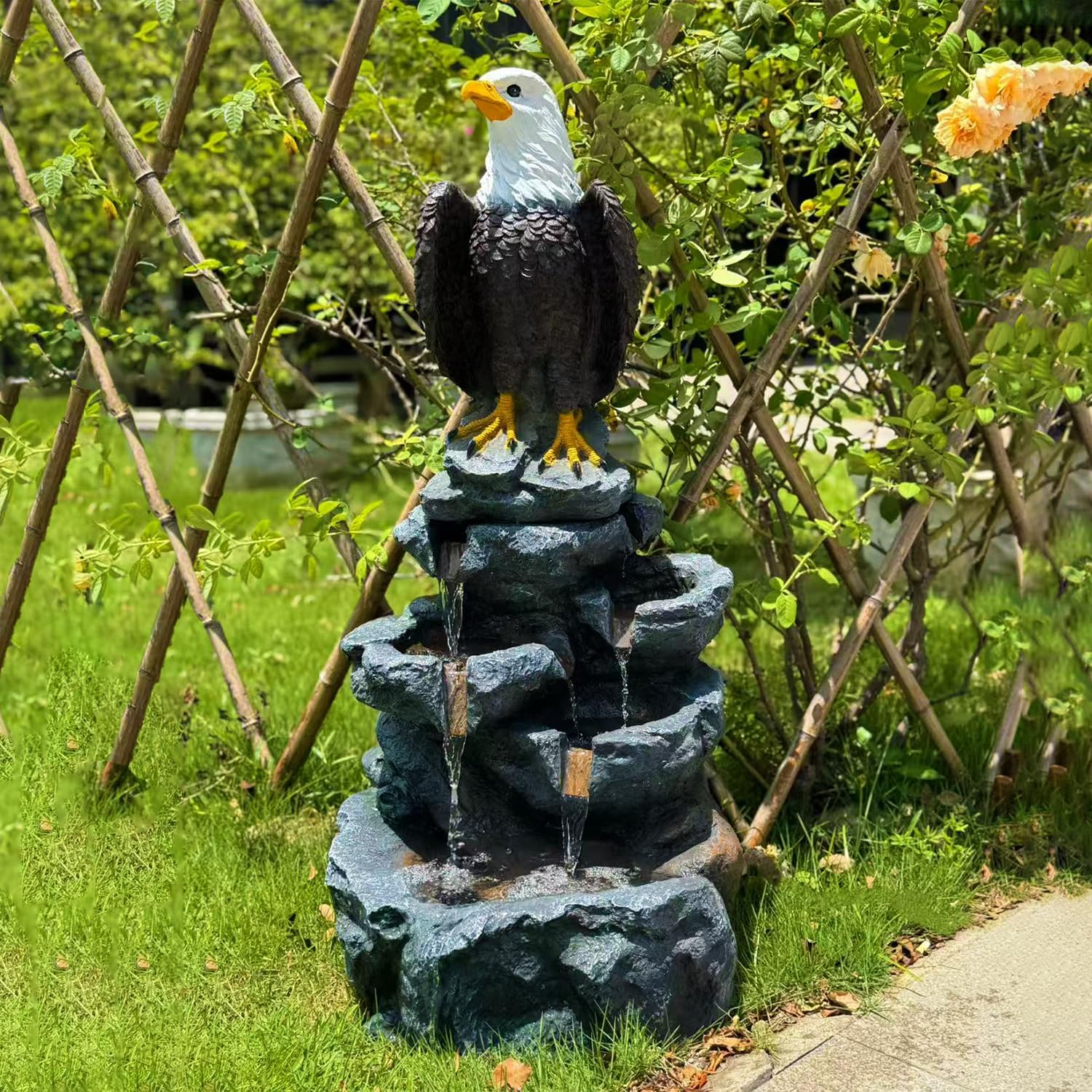 Eagle Outdoor Fountain with 5 Layers of LED Lights,39.7" H Premium Water Waterfall Suitable for Gardens,Courtyards, Balconies,and Interior Decoration