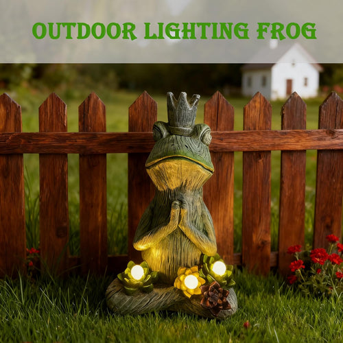 12" Yoga Frog Solar Garden Statue with LED Lights