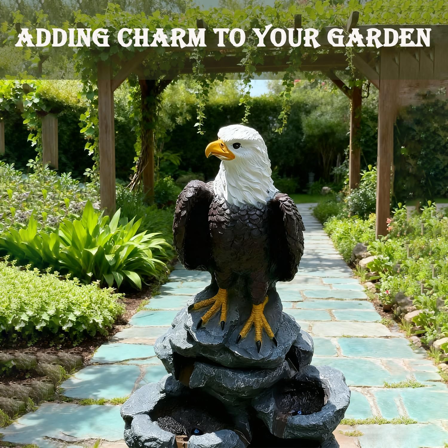 Eagle Outdoor Fountain with 5 Layers of LED Lights,39.7" H Premium Water Waterfall Suitable for Gardens,Courtyards, Balconies,and Interior Decoration