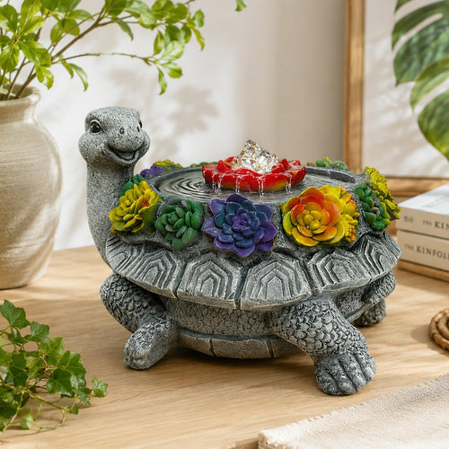 11" Turtle Tabletop Waterfall Fountain with LED Lights