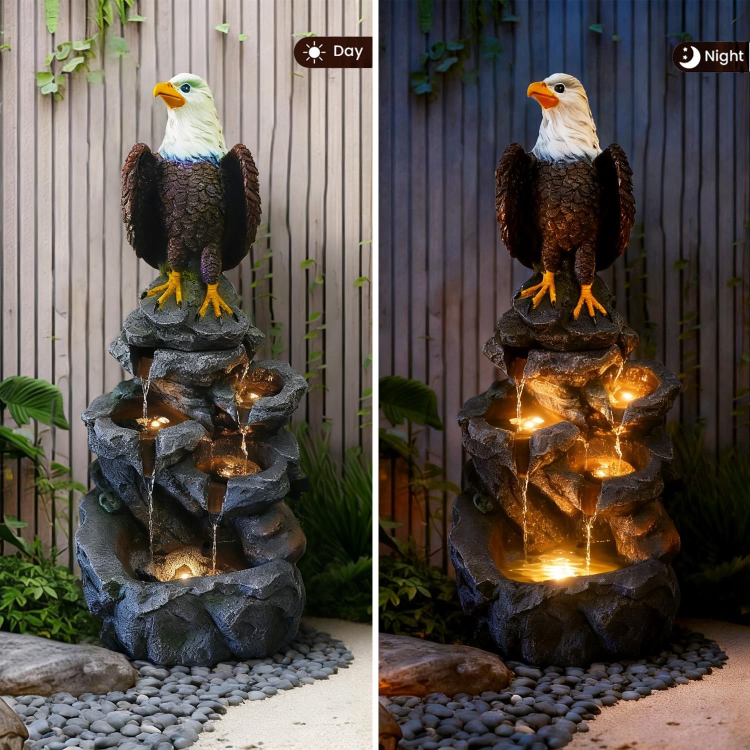 Eagle Outdoor Fountain with 5 Layers of LED Lights,39.7" H Premium Water Waterfall Suitable for Gardens,Courtyards, Balconies,and Interior Decoration