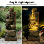 5-Tier Cascading Water Fountain, Resin Brick Wall & Ivy Pot Outdoor Water Feature with LED Lights & Quiet Pump, Garden Patio Backyard Decor, 39.37in H