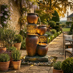 4-Tier Rustic & Stacked Stone Cascading Water Fountain, Resin Outdoor Water Feature with LED Lights & Quiet Pump, Garden Patio Backyard Decor