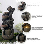 6-Tier Cascading Water Fountain, Resin Tree Root & Pot Outdoor Fountain with LED Lights & Quiet Pump, Freestanding Water Feature for Garden, Patio, Backyard Decor